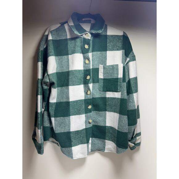 Fantaslook Women’s Shacket Green Plaid Button Front Sz Large Gorpcore Boyfriend - Picture 4 of 6